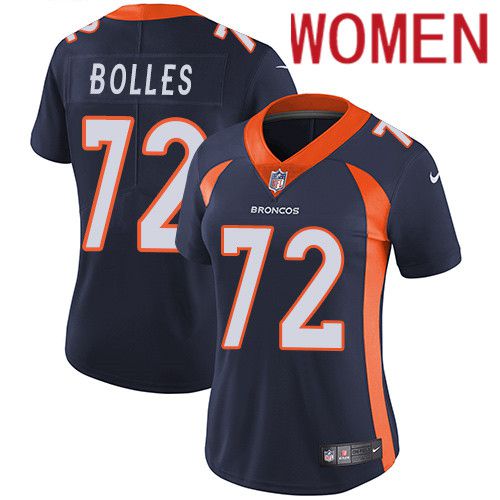 Women Denver Broncos 72 Garett Bolles Navy Blue Nike Vapor Limited NFL Jersey